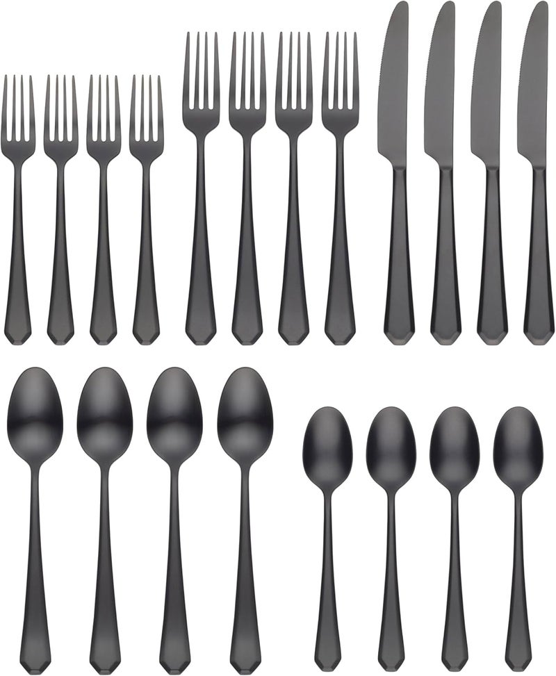 Cambridge Black Geo Satin Piece Flatware Set 20 Count - Image 2