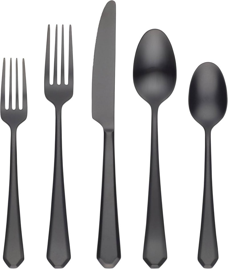 Cambridge Black Geo Satin Piece Flatware Set 20 Count - Image 1