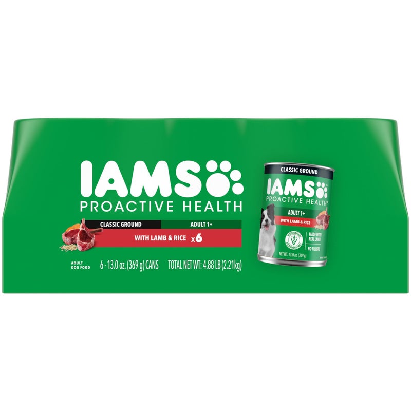 IAMS Proactive Health Wet Dog Food, Adult Wet Dog Food Multipack Ground Dinner, with Lamb & Rice Pate, 13 oz. (Pack of 6) - Image 1