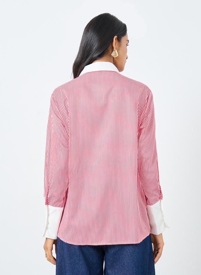 تايك تو قميص واسع بربطة عنق مخططة - Image 4