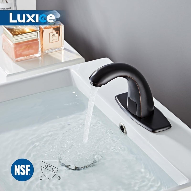 LUXICE Oil Rubbed Bronze Touchless Bathroom Sink Faucet - Automatic Motion Sensor Battery Opertated with Temperature Mixing Valve for Commercial Lavatory - Image 4