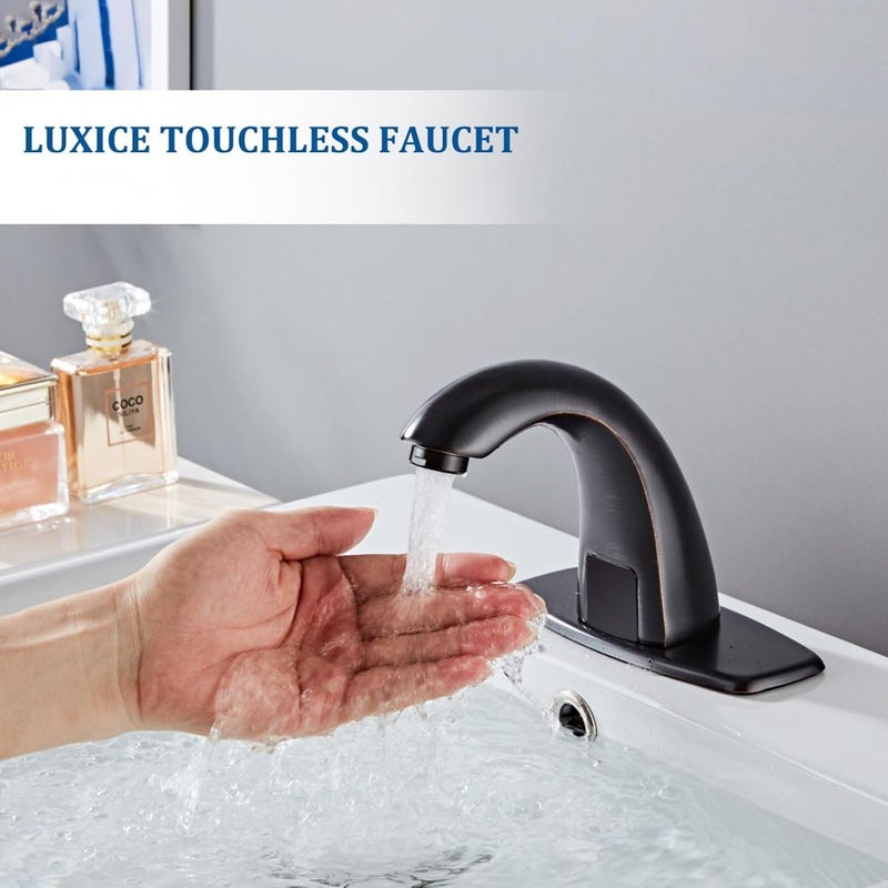 LUXICE Oil Rubbed Bronze Touchless Bathroom Sink Faucet - Automatic Motion Sensor Battery Opertated with Temperature Mixing Valve for Commercial Lavatory - Image 3