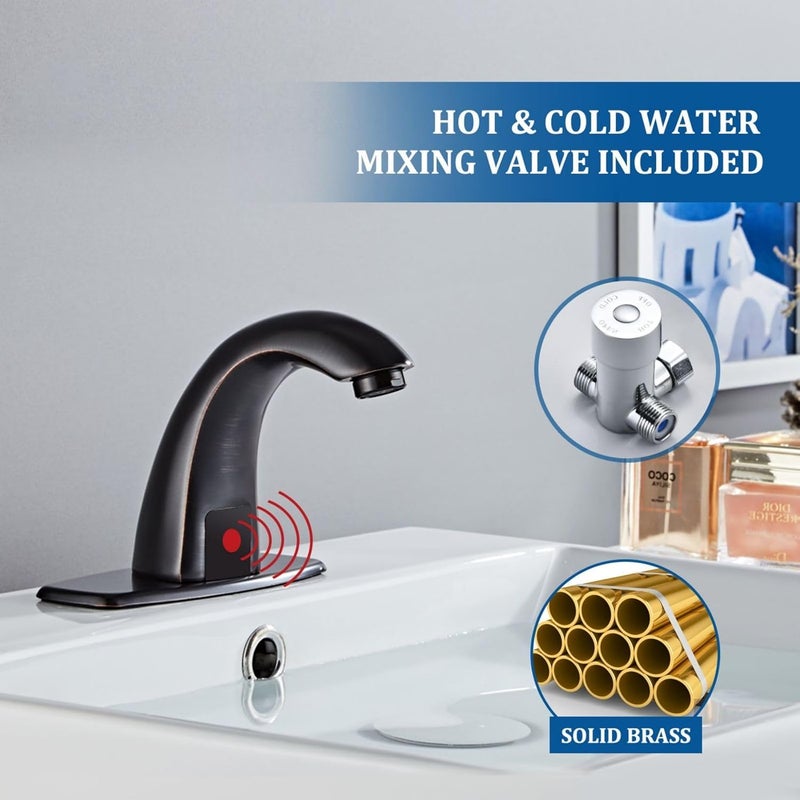 LUXICE Oil Rubbed Bronze Touchless Bathroom Sink Faucet - Automatic Motion Sensor Battery Opertated with Temperature Mixing Valve for Commercial Lavatory - Image 2
