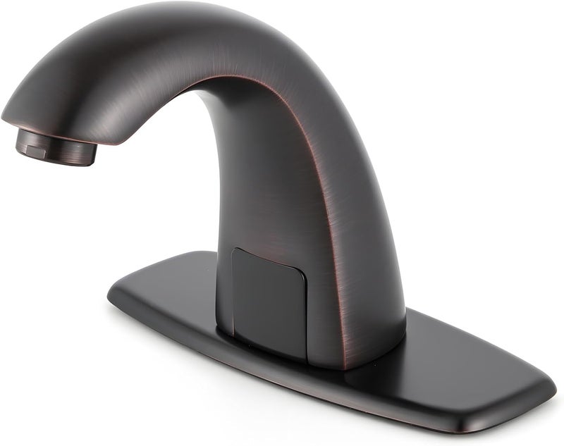 LUXICE Oil Rubbed Bronze Touchless Bathroom Sink Faucet - Automatic Motion Sensor Battery Opertated with Temperature Mixing Valve for Commercial Lavatory - Image 1