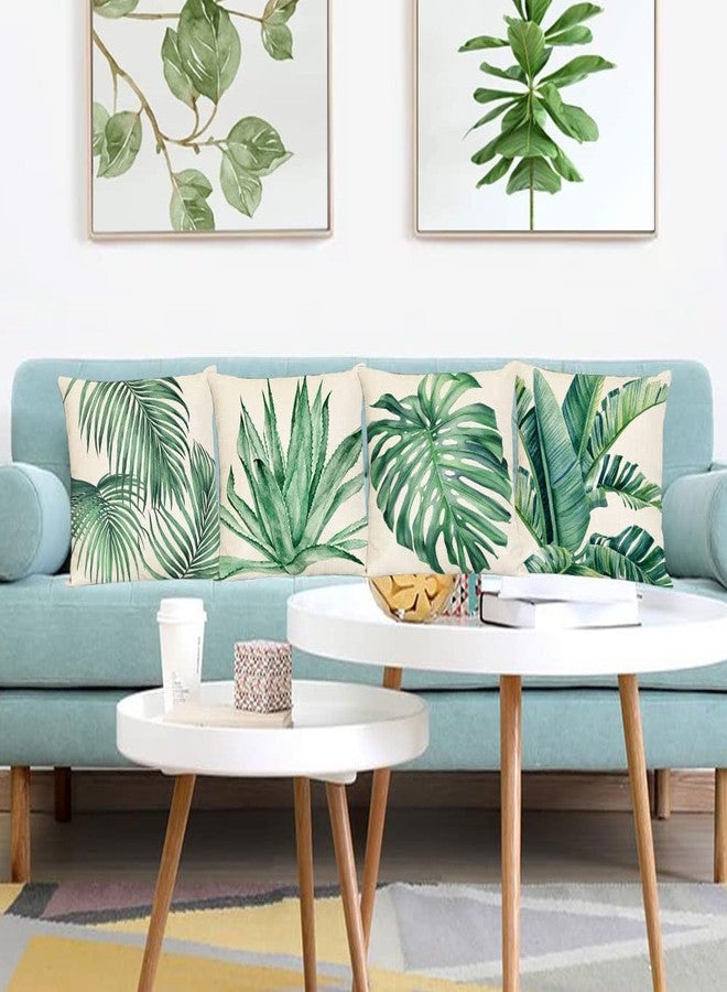 YeeJu Set of 4 Green Plants Decorative Throw Pillow Covers 18x18 Inch Summer Decorations Linen Square Pillow Cases Tropical Plants Outdoor Sofa Couch Home Bed Decor Cushion Covers (18 by 18) - Image 4