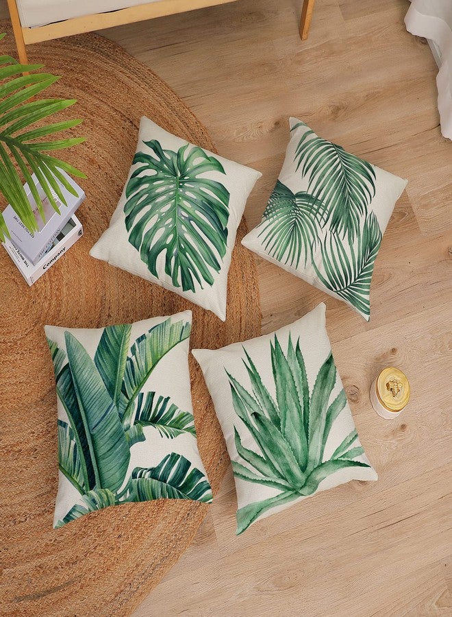 YeeJu Set of 4 Green Plants Decorative Throw Pillow Covers 18x18 Inch Summer Decorations Linen Square Pillow Cases Tropical Plants Outdoor Sofa Couch Home Bed Decor Cushion Covers (18 by 18) - Image 3