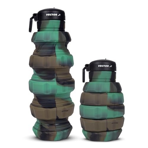 Vector X Collapsible Silicone Water Bottle, 500 ml Extended Capacity, Flexible & Portable - BPA-Free, Flip-Top Locking Lid with Carry Handle for Travel, Hiking, Camping, Gym (Pack of 1, Green) - Image 1