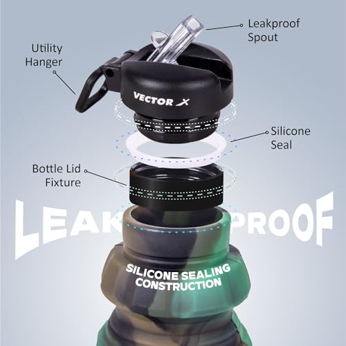 Vector X Collapsible Silicone Water Bottle, 500 ml Extended Capacity, Flexible & Portable - BPA-Free, Flip-Top Locking Lid with Carry Handle for Travel, Hiking, Camping, Gym (Pack of 1, Green) - Image 4