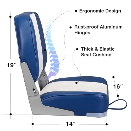 Leader Accessories Deluxe Folding Marine Boat Seat (White/Blue) - Image 3