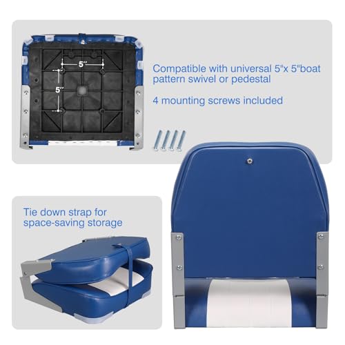 Leader Accessories Deluxe Folding Marine Boat Seat (White/Blue) - Image 5