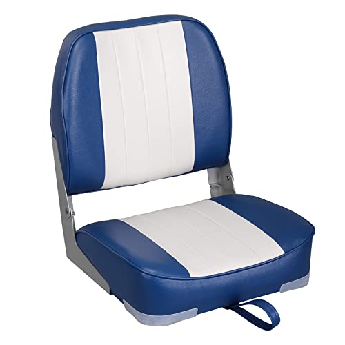 Leader Accessories Deluxe Folding Marine Boat Seat (White/Blue) - Image 1