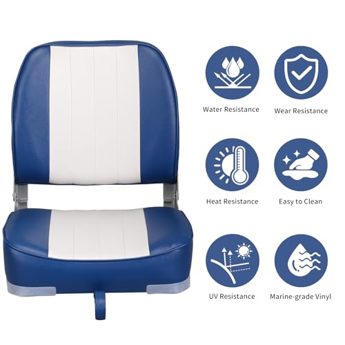 Leader Accessories Deluxe Folding Marine Boat Seat (White/Blue) - Image 2