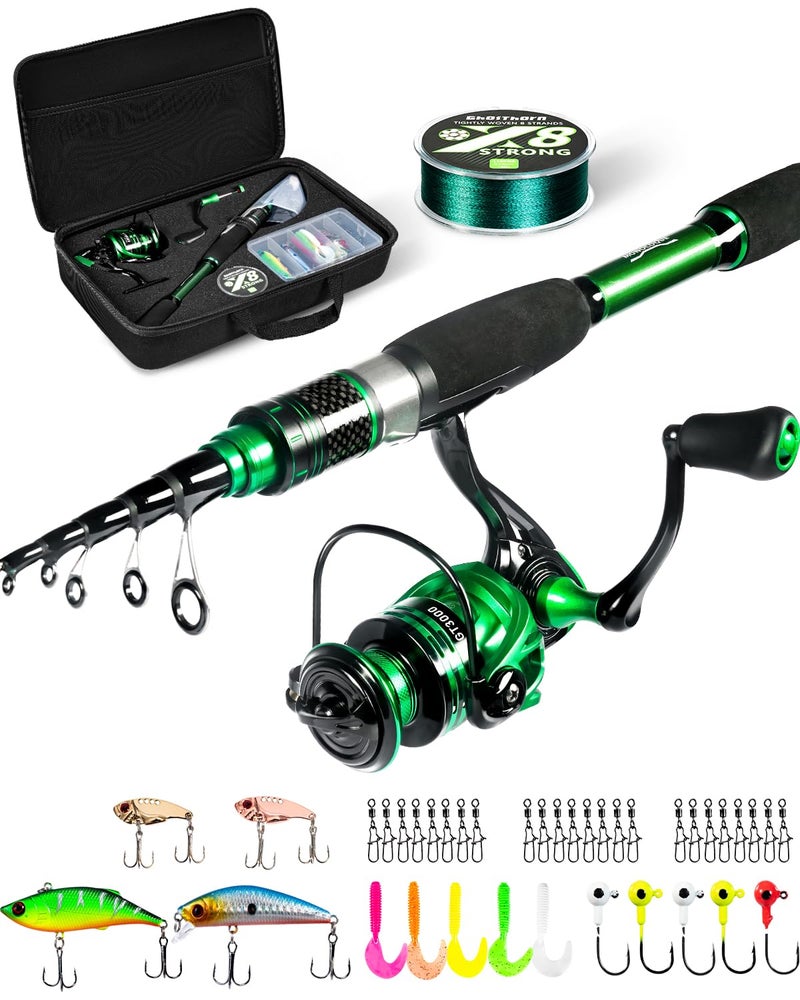 Ghosthorn Fishing Rod and Reel Combo, Graphite Telescoping Fishing Pole Collapsible Portable Travel Kit with Carrier Bag for Freshwater Saltwater - Image 1