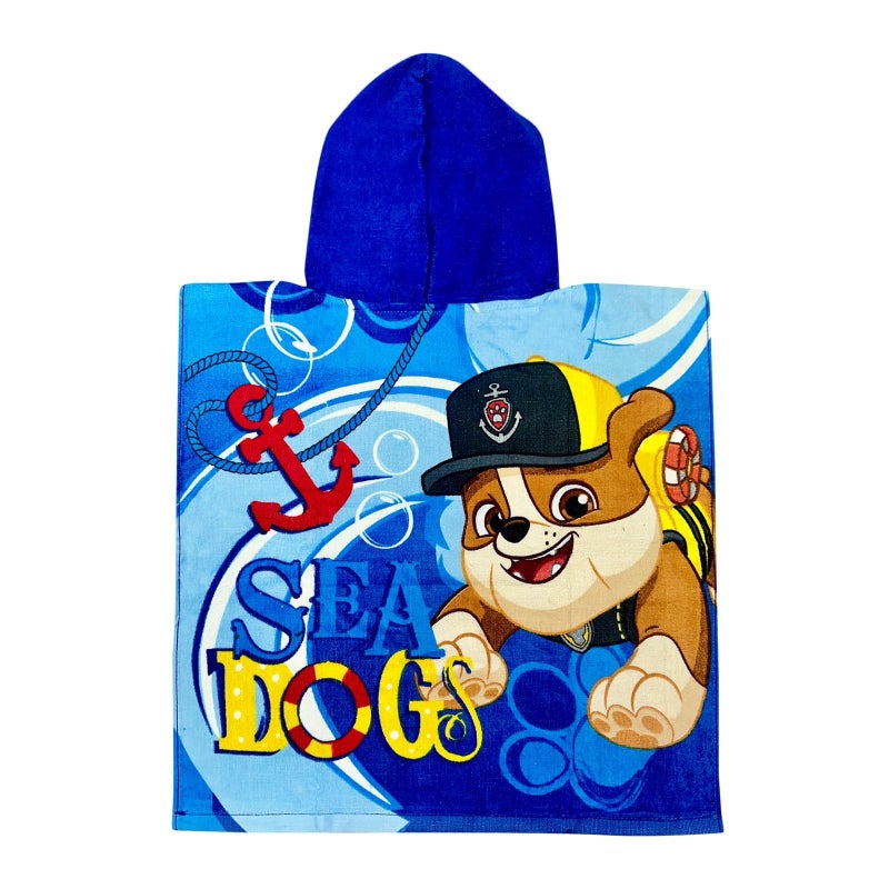 Paw Patrol Chase, Rubble and Marshall Blue Hood with Dog Prints Poncho Hooded Towel - Image 3