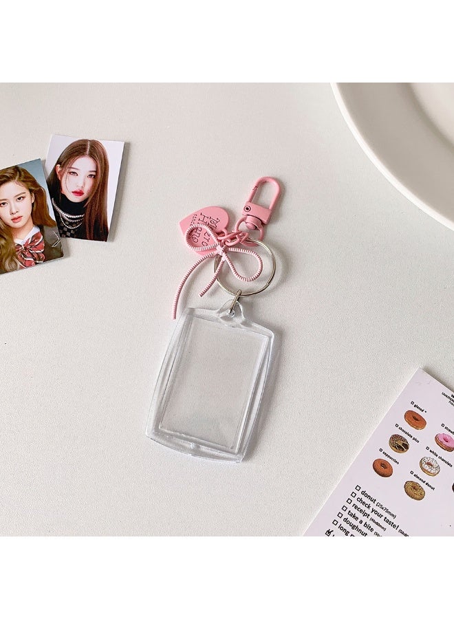 NIBEMINENT 1 - Piece Simple Acrylic Peach Heart Kpop Photo Card Holder Pendant Key Chain ID Badge Holder ID Card Holder Photo Card Protector for School ID Office ID Access Card for Women Girls - Image 1