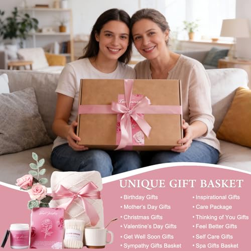 oolevassy Mothers Day Gifts, Rose Birthday Gifts for Women, Gift Baskets for Women, Birthday Box for Woman, Hug in A Box, Get Well Basket, Birthday Gift Set, Self Care Gift Basket for Mom Her Friend Sister Wife - Image 3