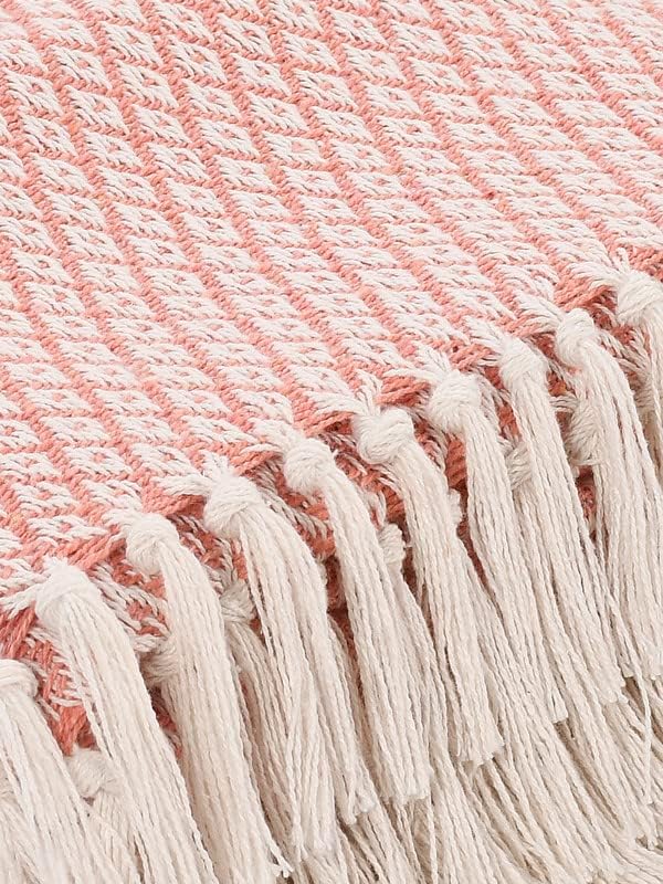 SASHAA World Cotton Soft Throw Blanket | Used Both Indoor and Outdoor |Blanket for Living Room, Sofa, Bed & Chair | Peach & White Throw Blanket| Pack of 1, 160 X130 Cm - Image 4