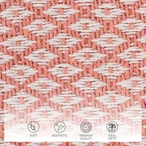 SASHAA World Cotton Soft Throw Blanket | Used Both Indoor and Outdoor |Blanket for Living Room, Sofa, Bed & Chair | Peach & White Throw Blanket| Pack of 1, 160 X130 Cm - Image 5