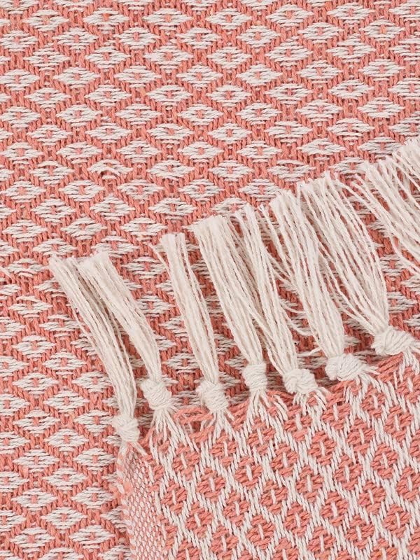 SASHAA World Cotton Soft Throw Blanket | Used Both Indoor and Outdoor |Blanket for Living Room, Sofa, Bed & Chair | Peach & White Throw Blanket| Pack of 1, 160 X130 Cm - Image 3