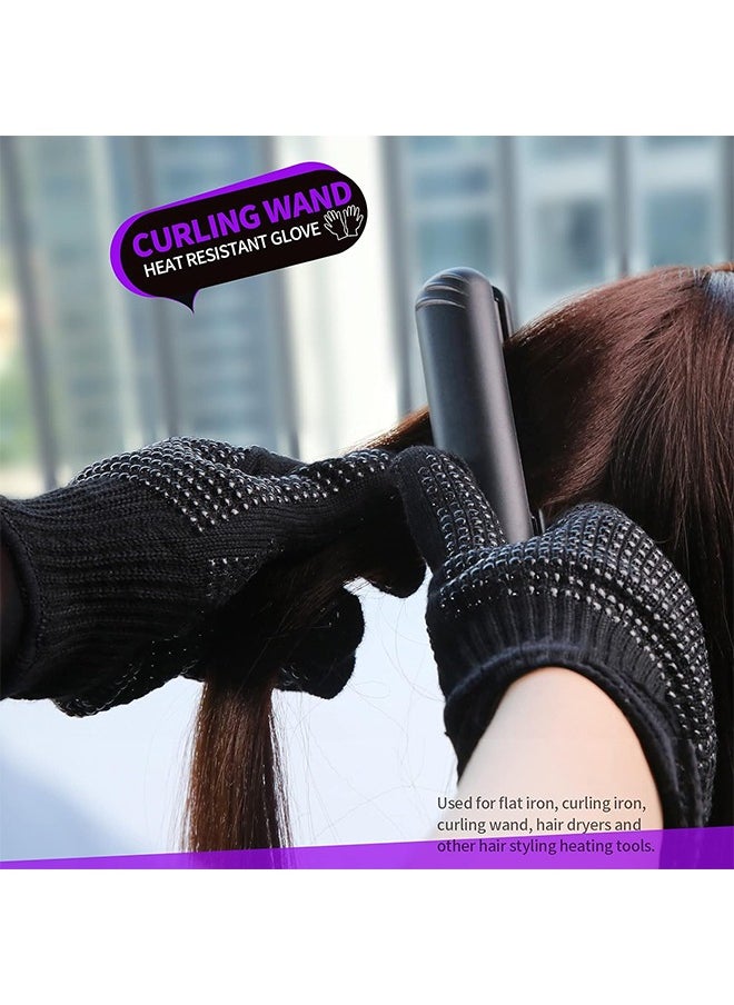 HS - Heat Resistant Gloves Silicone Non Slip Gloves For Hair Styling Fit For All Hand Size, Professional Heat Resistant Mitts For Hot Hair Styling Curling Iron Wand Flat Iron Hair Straightener - Image 1