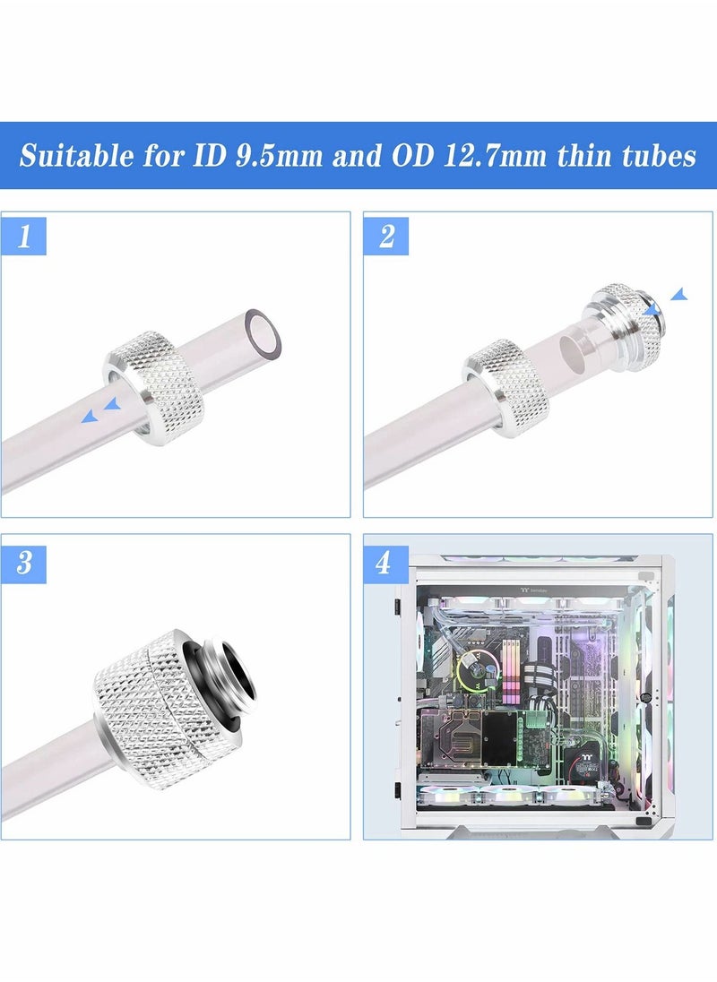 Generic - Water Cooling Compression Fitting, G1/4inch Threaded Soft Tube Two-Touch Connector, PC Water Cooling System Tube Connector for 9.5mm ID and 12.7mm OD Thin Tubing (4 Pcs) - Image 1
