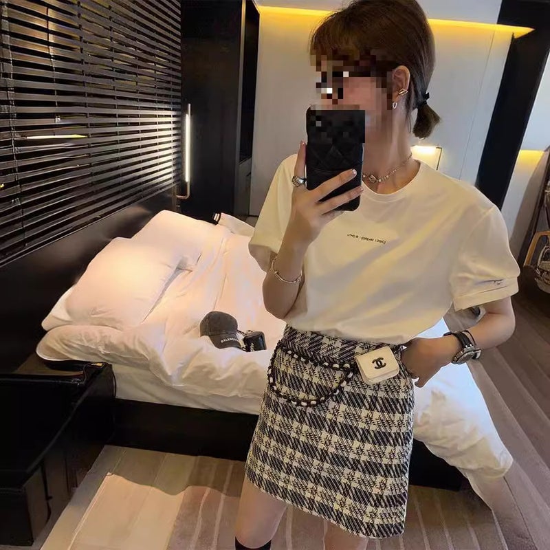 ] 13-Letter Printed T-Shirt Spring New Round Neck Short Sleeve Joker Loose Slimming Inside And Outside Top - Image 2