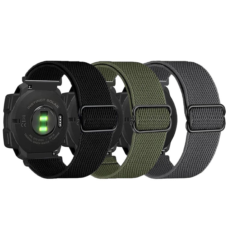 AHXLL 3 عبوات من أحزمة النايلون المرنة متوافقة مع Garmin Instinct/Instinct 2 Solar، حزام رياضي قابل للتنفس 22 مم لـ Garmin Instinct Tactical/Solar/Tide/Esports (أسود/رمادي/أخضر عسكري) - Image 1