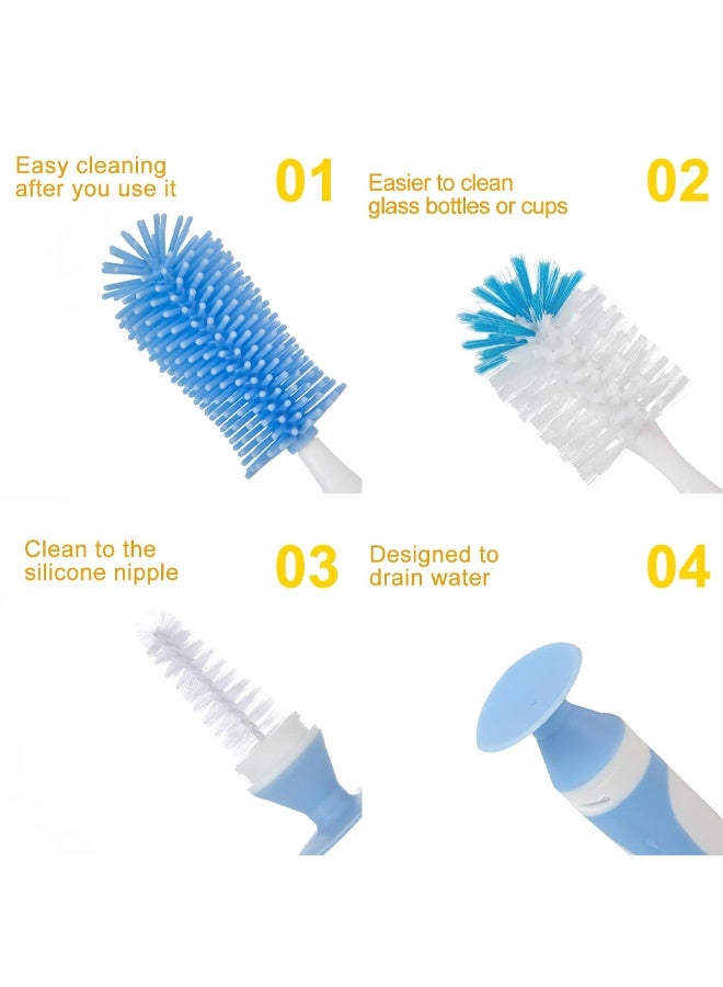 Multifunctional Cleaning Brush, Baby Bottle Brush, Water Bottle Brush Cleaner, Cup Brush, Rotate The Suction Cup to Obtain The Small Bristle Brushes Hidden in Handles, Set A, Grey - Image 5