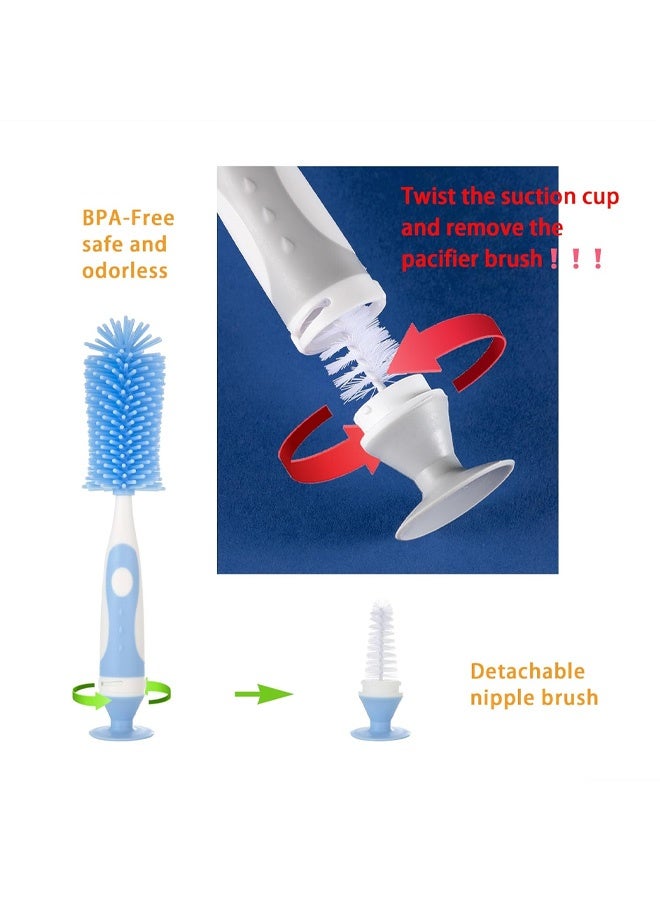 Multifunctional Cleaning Brush, Baby Bottle Brush, Water Bottle Brush Cleaner, Cup Brush, Rotate The Suction Cup to Obtain The Small Bristle Brushes Hidden in Handles, Set A, Grey - Image 4