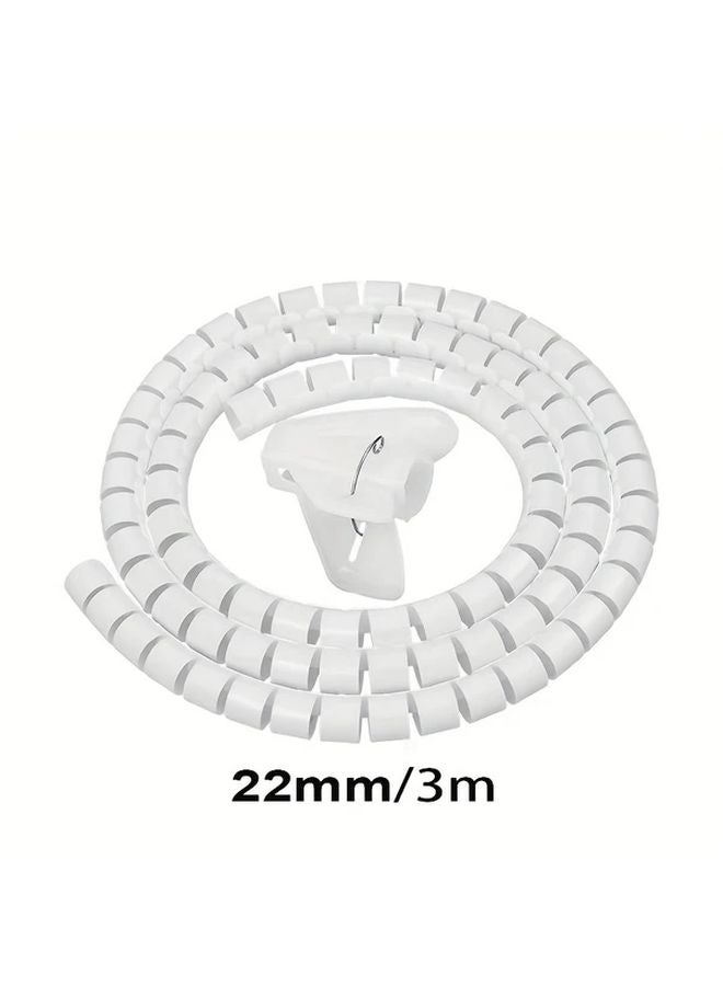 Spiral Cable Protector 22mm 3m White Cord Organizer For Home Office PC TV - Image 1