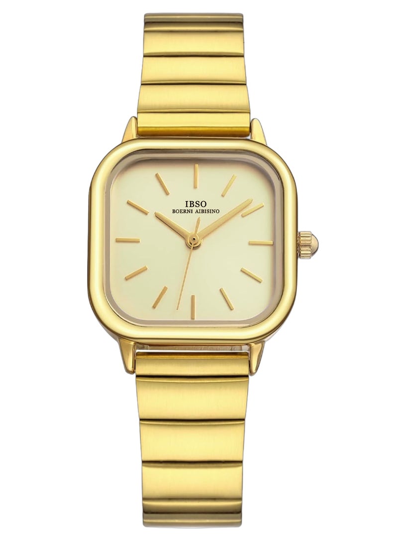 IBSO - BOERNI AIBISINO Classic Watch Waterproof with Stainless Steel Strap Square Dial Quartz Movement Ideal Gift for Women - Gold - Image 1