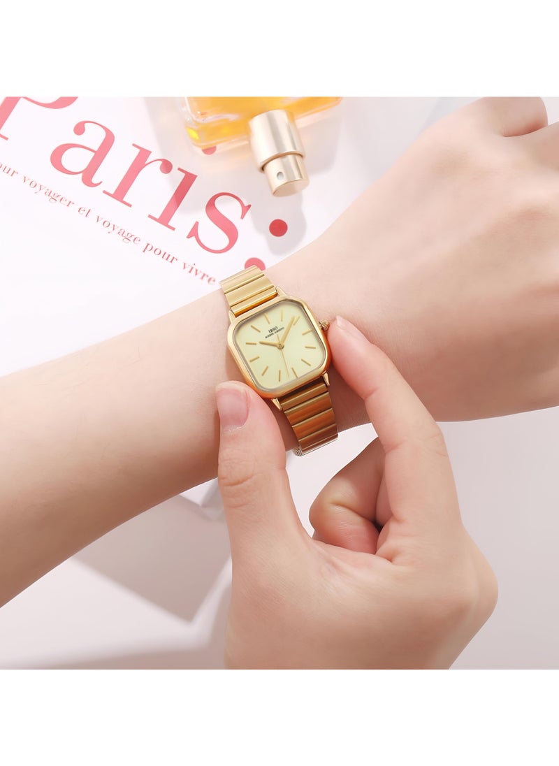 IBSO - BOERNI AIBISINO Classic Watch Waterproof with Stainless Steel Strap Square Dial Quartz Movement Ideal Gift for Women - Gold - Image 1