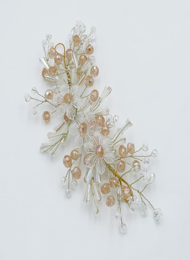 NNR Crystal Hair Accessories For Women's & Girls For Wedding - Artificial Flowers & Pearl Style Juda Bun Accessories - Floral Bridal Brooch & Hair Pins - Hairstyle Decoration Bride Clips, Peach White - Image 3