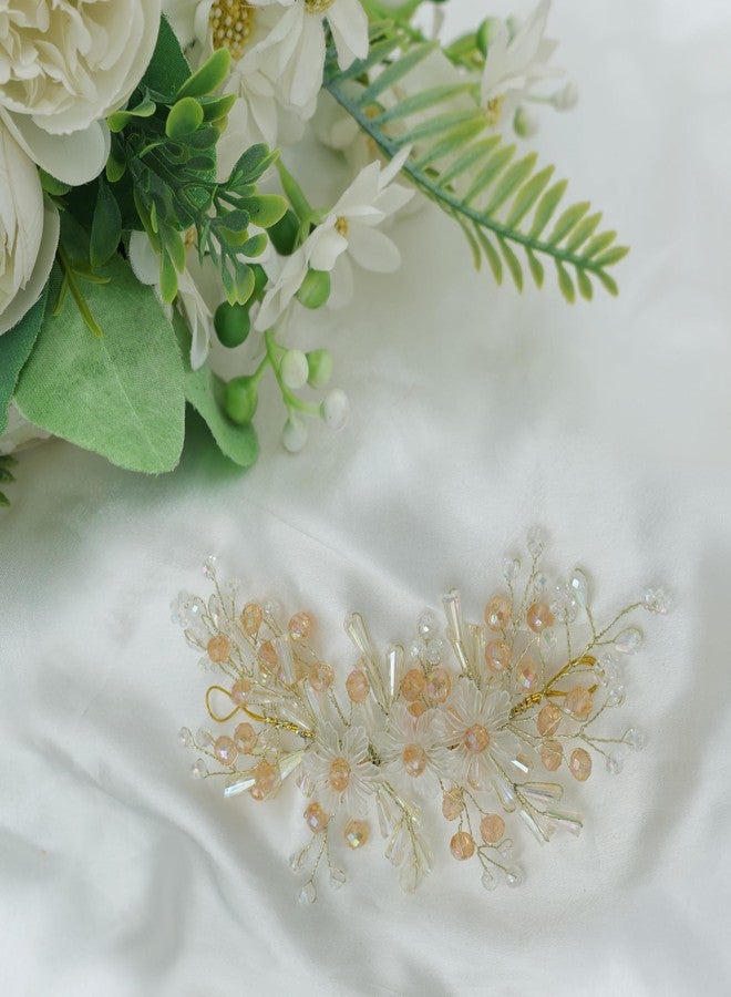 NNR Crystal Hair Accessories For Women's & Girls For Wedding - Artificial Flowers & Pearl Style Juda Bun Accessories - Floral Bridal Brooch & Hair Pins - Hairstyle Decoration Bride Clips, Peach White - Image 4