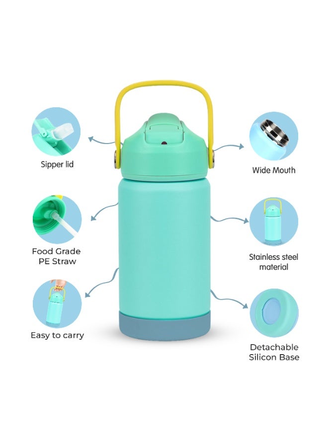 CRAVISTA Kids Insulated Water Bottle with Straw & Handle – 350ml Stainless Steel Leak-Proof Thermos Flask for School, Travel & Sports – BPA-Free, Double-Wall Vacuum Flask (Turquise) - Image 2
