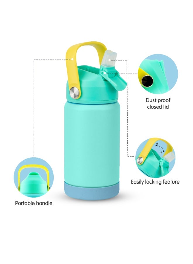 CRAVISTA Kids Insulated Water Bottle with Straw & Handle – 350ml Stainless Steel Leak-Proof Thermos Flask for School, Travel & Sports – BPA-Free, Double-Wall Vacuum Flask (Turquise) - Image 3