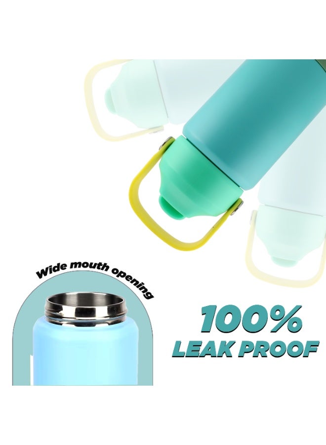 CRAVISTA Kids Insulated Water Bottle with Straw & Handle – 350ml Stainless Steel Leak-Proof Thermos Flask for School, Travel & Sports – BPA-Free, Double-Wall Vacuum Flask (Turquise) - Image 4