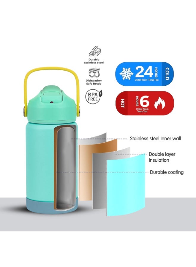 CRAVISTA Kids Insulated Water Bottle with Straw & Handle – 350ml Stainless Steel Leak-Proof Thermos Flask for School, Travel & Sports – BPA-Free, Double-Wall Vacuum Flask (Turquise) - Image 5