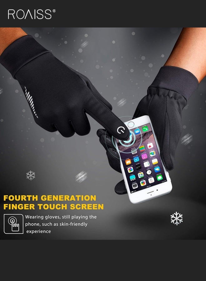 رويس قفازات ركوب الدراجات للرجال، قفازات شتوية مضادة للانزلاق وعاكسة للشاشة التي تعمل باللمس، مقاومة للدفء والبرد، قفازات بأصابع مقسمة باللون الأسود مع أساور مرنة - Image 3