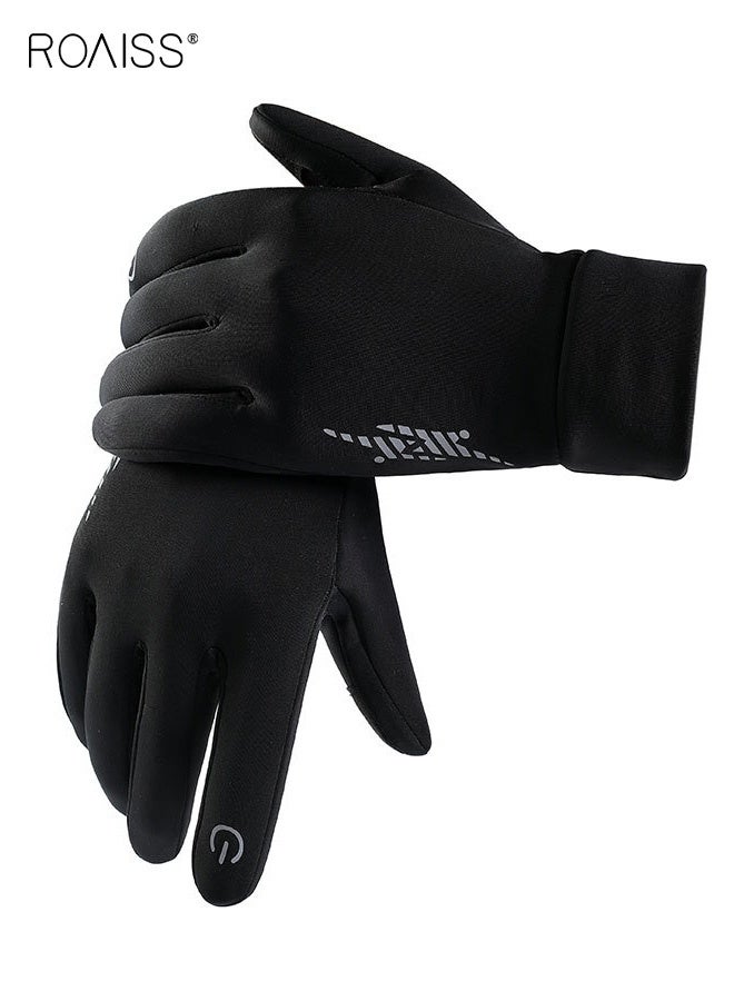 رويس قفازات ركوب الدراجات للرجال، قفازات شتوية مضادة للانزلاق وعاكسة للشاشة التي تعمل باللمس، مقاومة للدفء والبرد، قفازات بأصابع مقسمة باللون الأسود مع أساور مرنة - Image 1