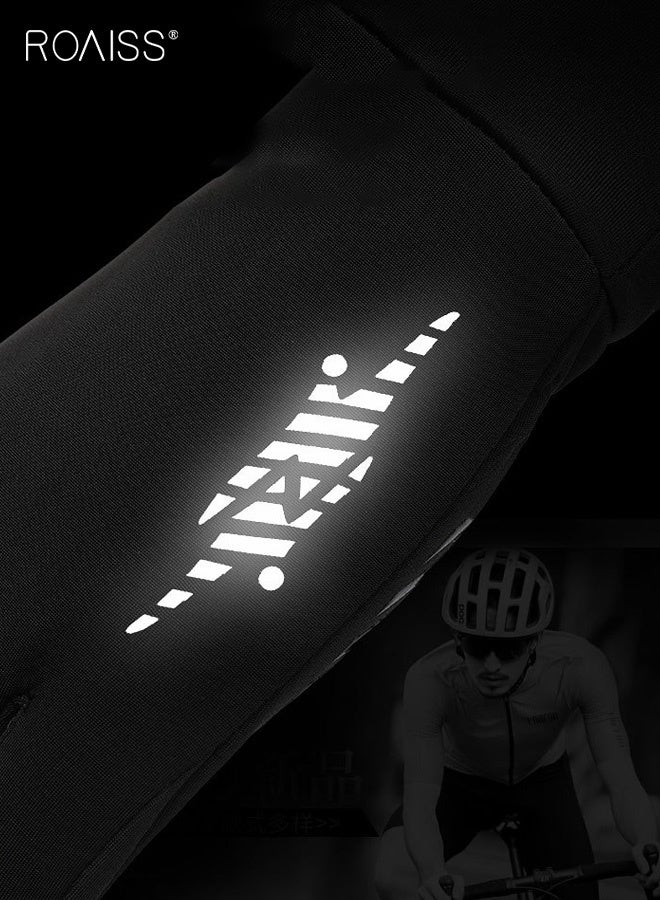 رويس قفازات ركوب الدراجات للرجال، قفازات شتوية مضادة للانزلاق وعاكسة للشاشة التي تعمل باللمس، مقاومة للدفء والبرد، قفازات بأصابع مقسمة باللون الأسود مع أساور مرنة - Image 5