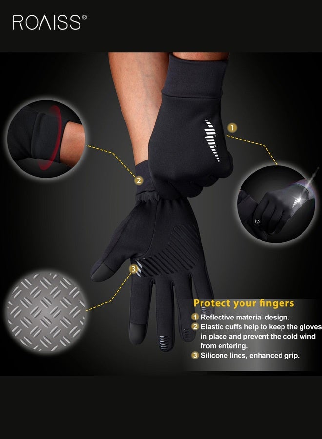 رويس قفازات ركوب الدراجات للرجال، قفازات شتوية مضادة للانزلاق وعاكسة للشاشة التي تعمل باللمس، مقاومة للدفء والبرد، قفازات بأصابع مقسمة باللون الأسود مع أساور مرنة - Image 2
