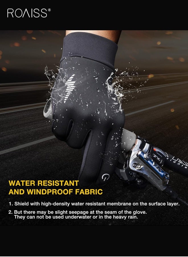 رويس قفازات ركوب الدراجات للرجال، قفازات شتوية مضادة للانزلاق وعاكسة للشاشة التي تعمل باللمس، مقاومة للدفء والبرد، قفازات بأصابع مقسمة باللون الأسود مع أساور مرنة - Image 4