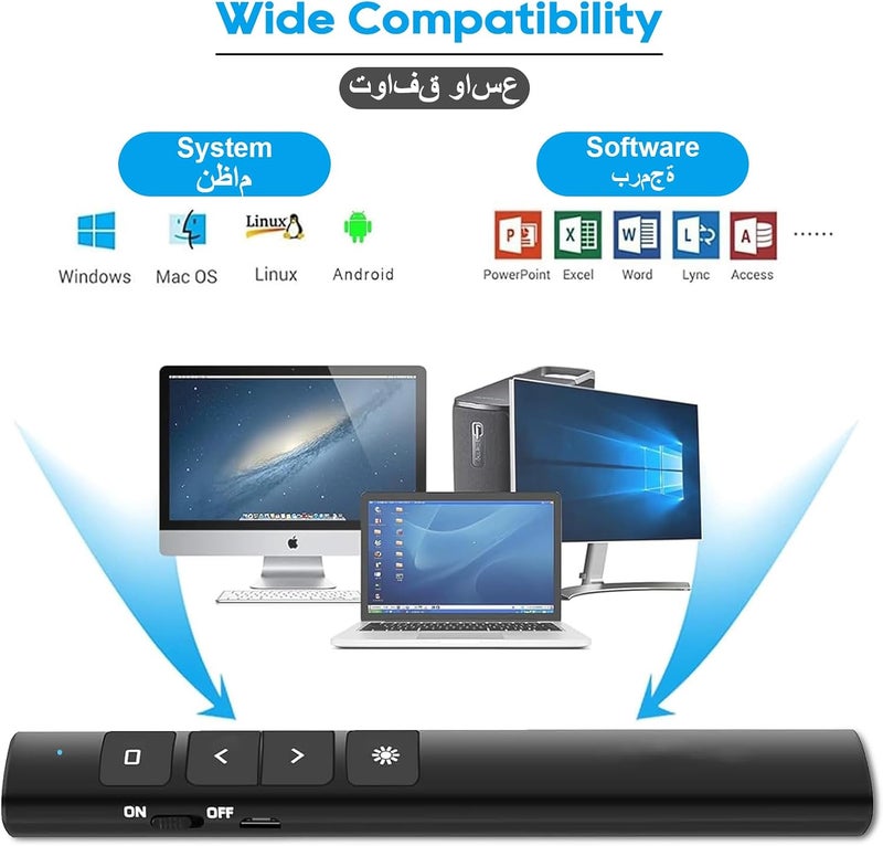 جهاز التحكم عن بعد للعروض التقديمية اللاسلكي، مقدم USB بتردد 2.4 جيجاهرتز مع مؤشر ليزر أحمر ووظيفة الارتباط التشعبي والتحكم في الصفحة ومستوى الصوت، نقر للعروض التقديمية لأجهزة Mac/PC/Laptop/Keynote/PPT - Image 2