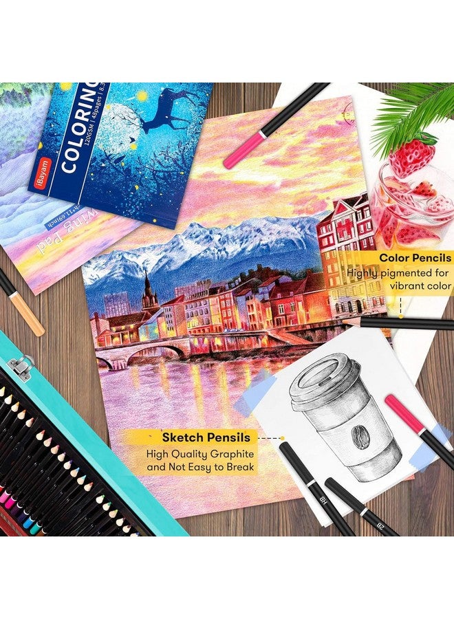 آي بايام مجموعة أدوات الرسم والرسم الخشبية الفاخرة من iBayam، 150 قطعة، مع كتاب تلوين واحد، ولوحتين للرسم، وصندوق هدايا إبداعي للبالغين والفنانين المبتدئين والأطفال والفتيات والأولاد - Image 3