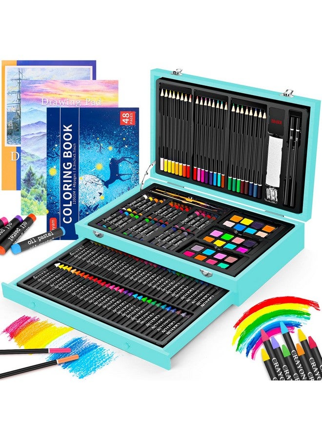 آي بايام مجموعة أدوات الرسم والرسم الخشبية الفاخرة من iBayam، 150 قطعة، مع كتاب تلوين واحد، ولوحتين للرسم، وصندوق هدايا إبداعي للبالغين والفنانين المبتدئين والأطفال والفتيات والأولاد - Image 1