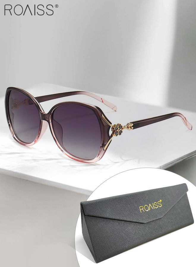 roaiss Women's Polarized Butterfly Sunglasses, UV400 Protection Sun Glasses with Rhinestones Decoration, Fashion Anti-Glare Sun Shades with Glasses Case for Shopping Party Travel 57mm, Clear Pink - Image 1