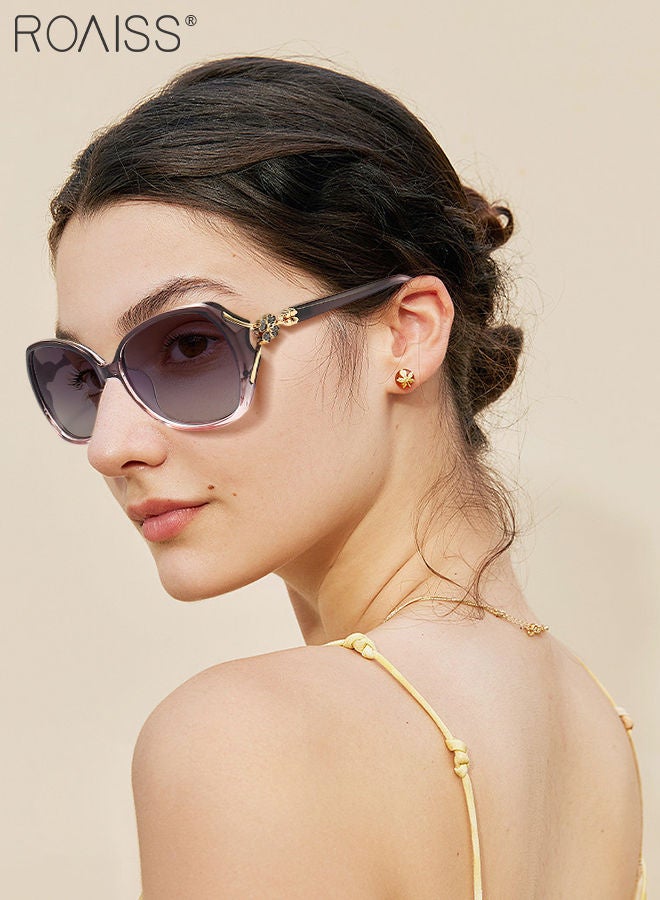 roaiss Women's Polarized Butterfly Sunglasses, UV400 Protection Sun Glasses with Rhinestones Decoration, Fashion Anti-Glare Sun Shades with Glasses Case for Shopping Party Travel 57mm, Clear Pink - Image 2