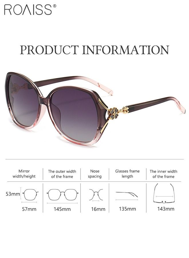 roaiss Women's Polarized Butterfly Sunglasses, UV400 Protection Sun Glasses with Rhinestones Decoration, Fashion Anti-Glare Sun Shades with Glasses Case for Shopping Party Travel 57mm, Clear Pink - Image 3