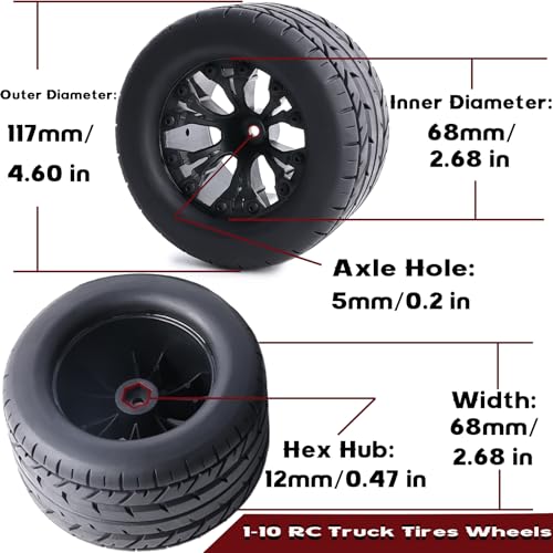 ZRRC Preglued 12mm Hex RC Wheels Tires 110 RC Truck Tires and Wheels 28 MT Tyres for Traxxas Rustler Stampede 2WD 4x4 VXL Hoss ERevo Redcat Volcano EPX Riaario Amoril Kyosho 110 RC Monster Truck - Image 5
